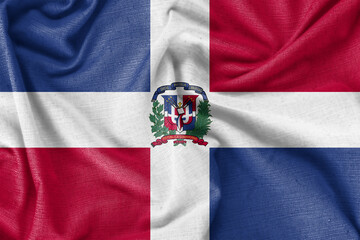 Dominican Republic country flag background realistic silk fabric