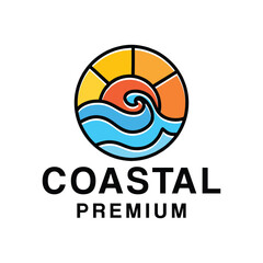 Coastal Ocean Monoline Logo Vector Vintage Emblem Vector Design badge illustration Symbol Icon