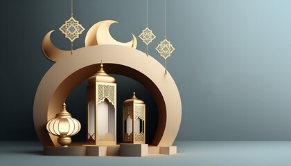 3d realistic ramadhan kareem lamp and moon