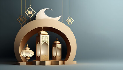 3d realistic ramadhan kareem lamp gold