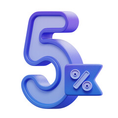 Blue 5% Percentage 3D Icon