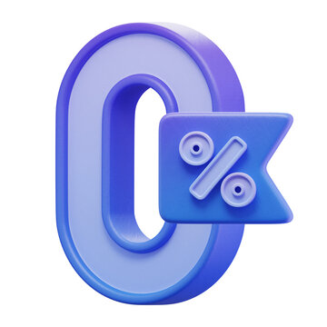 Blue 0% Percentage 3D Icon