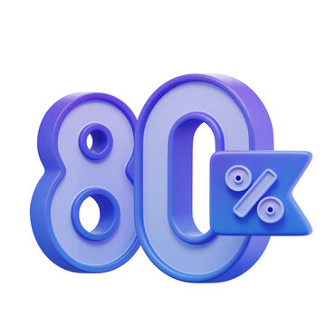 Blue 80% Percentage 3D Icon