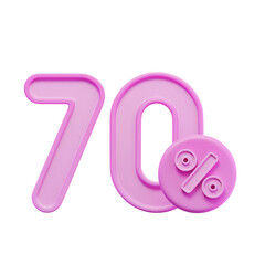 70% Percentage Pink 3D Icon