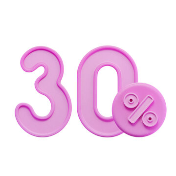 30% Percentage Pink 3D Icon