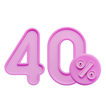 40% Percentage Pink 3D Icon