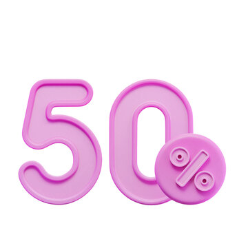 50% Percentage Pink 3D Icon