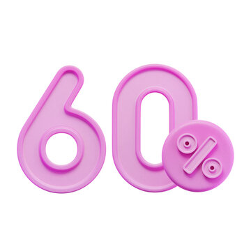 60% Percentage Pink 3D Icon