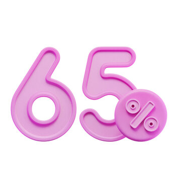 65% Percentage Pink 3D Icon
