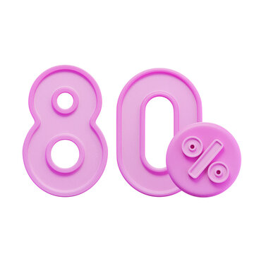 80% Percentage Pink 3D Icon
