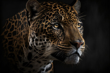 Fototapeta na wymiar Jaguar portrait on dark background, digital illustration artwork, Generative AI