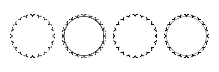 Decorative line art frames for design template. Lace illustration for invitations and greeting cards. Circle leaf frame vector.
