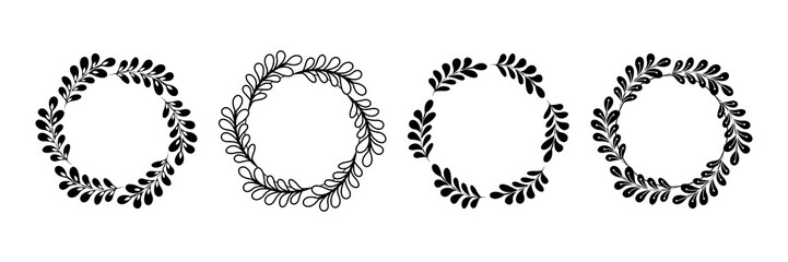 Decorative line art frames for design template. Lace illustration for invitations and greeting cards. Circle leaf frame vector.
