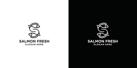 Double Twin Fish stylized in S shape for Fishing Company or Fresh Water Seafood Restaurant Cuisine logo design