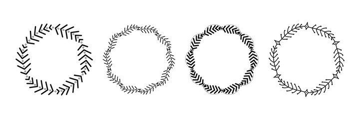 Decorative line art frames for design template. Lace illustration for invitations and greeting cards. Circle leaf frame vector.
