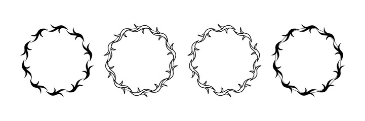 Decorative line art frames for design template. Lace illustration for invitations and greeting cards. Circle leaf frame vector.
