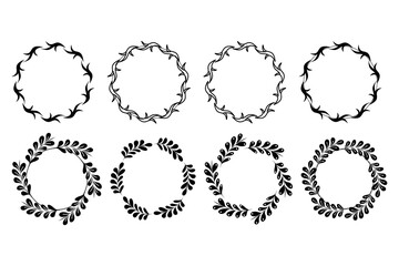 Decorative line art frames for design template. Lace illustration for invitations and greeting cards. Circle leaf frame vector.
