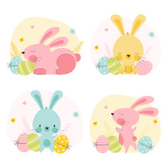 Set of Easter Bunny and eggs illustrations