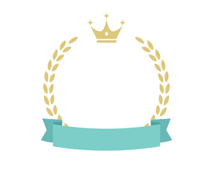シンプルなランキングフレーム　王冠　表彰　リボン　枠　月桂樹　飾り　装飾　冠　大賞　1位　金　金賞