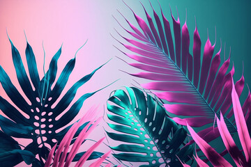 Tropical colorful neon palm leaves, floral pattern background
