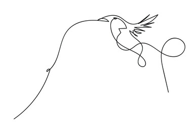 Continuous one line drawing of hummingbird minimalism drawing. Flying bird on flowers isolated on a white background. Avian national zoo park concept. Humming bird isolated vector illustration