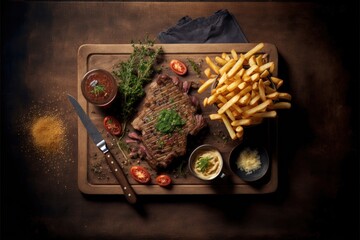 American steak with french fries gourmet meat dinner GENERATIVE AI
