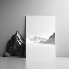 Wall poster mockup mountains and valleys AI generation.
