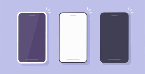 Cell phone icon blank frame mockup design flat front vector set, mobile smartphone cellphone empty screen graphic mock up set for presentation clipart, cellular telephone space illustration image
