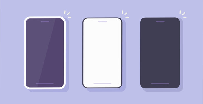 Cell phone icon blank frame mockup design flat front vector set, mobile smartphone cellphone empty screen graphic mock up set for presentation clipart, cellular telephone space illustration image