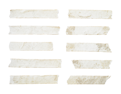 Old adhesive tape set isolated on transparent background. Png realistic design element.