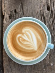 Latte Art, Heart Shape , on wood table