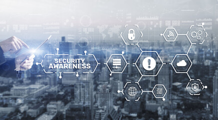Inscription Security Awareness. Information Security Skills Management Service. Business, Technology, Internet and network concept