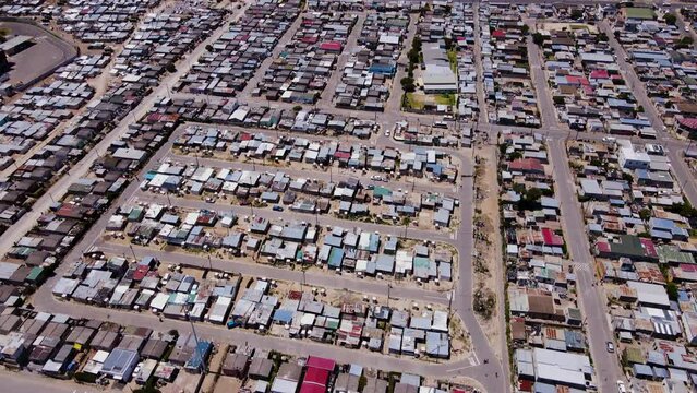 Aerial over Zwelihle coastal township in Hermanus - rich poor divide