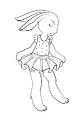 Cute little bunny girl. Children's coloring page.