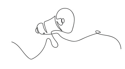 Obraz premium Megaphone announcement, One continuous single line drawing of hand hold horn isolated on white background.
