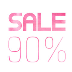 Ninety percent sale. A pink watercolor banner. Viva Magenta color. Sale signboard. Seasonal sale. The perfect watercolor design for a sale shop and advertising banners.