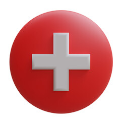 White croos on red button, cartoon minimal icon isolated on transparent background, PNG. 