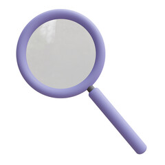 Blue magnifying glass cartoon minimal icon isolated on transparent background, PNG. 