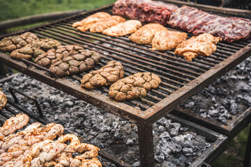 Argentine Mixed Grill: Beef Kidneys, Chicken and Ribeye Steak, All Grilled to Perfection