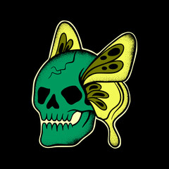 Skull butterfly art Illustration hand drawn style premium vector for tattoo, sticker, logo etc