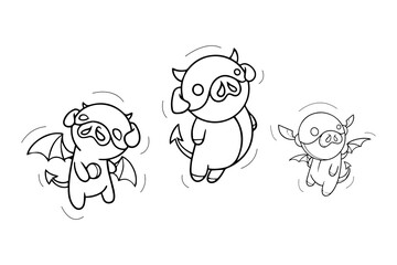 set-drawing of cute pigs are cosplaying in various conditions and styles. little devil cosplay