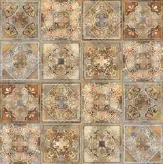 Stof per meter Digital tiles design. Abstract damask patchwork seamless pattern © Feoktistova