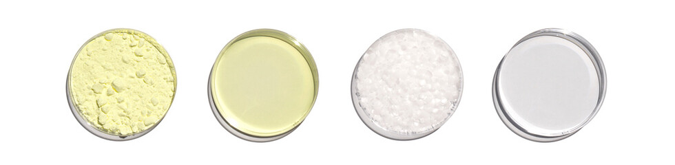 Sulfur Powder, Poly Aluminium chloride liquid, Microcrystalline wax and Alcohol in Petri dish....