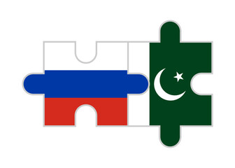 puzzle pieces of russia and pakistan flags. vector illustration isolated on white background