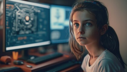 Empowering Children in the Workplace: Celebrating Diversity, Equity, and Inclusion (DEI) in the Industry with Caucasian girl as a Video game designer (white) (generative AI)