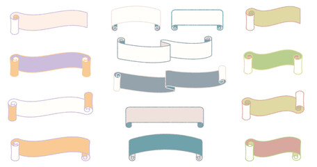 手描きのレトロカラー巻物のフレームイラスト素材セット