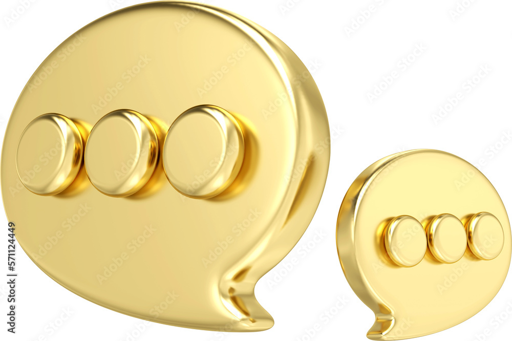 Fototapete 3d two gold metal speech bubble pin isolated on white background. social media notification speech b