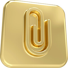 Gold metal paperclip icon. 3d gold paperclip attachment isolated on white background , Tool for...