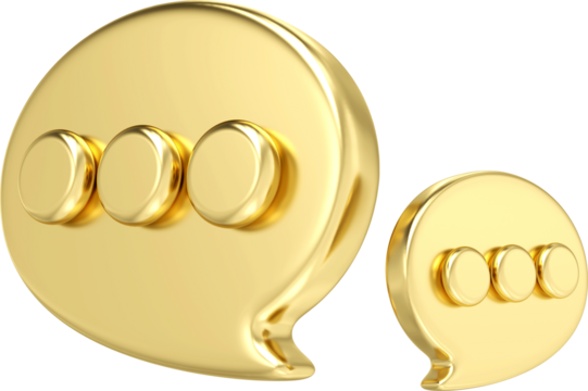 3d two gold metal speech bubble pin isolated on white background. Social media notification speech bubble icon. 3D rendering