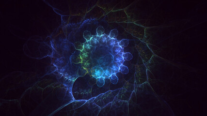 3D rendering abstract blue fractal light background